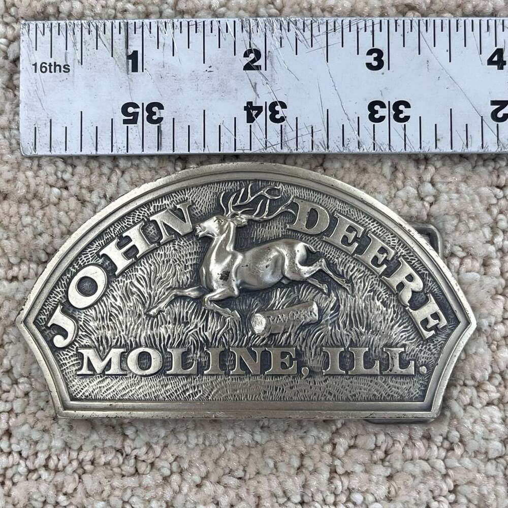 1983 John Deere 1876 Four 4 Leg Leaping Deer Log Trademark Logo Belt Buckle big